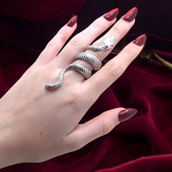 Jewelry - Silver-Tone Snake Wrap Statement Ring Adjustable One Size Serpent Coil Fashion